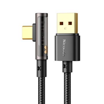 MCDODO CA-3380 MDD 1.2m USB-A-tyyppi-C 90 asteen kyynärpää datakaapeli 6A nopea lataus läpinäkyvä johto