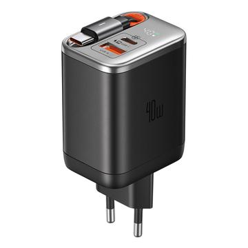Mcdodo CH-4281 40W GaN-pikalaturi, jossa on 65cm:n sisäänvedettävä USB-C-kaapeli ja USB-C-, USB-A-portit - musta