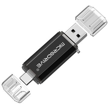 MICRODRIVE 64GB 2-in-1 USB 2.0 / USB-C-muistitikku - musta