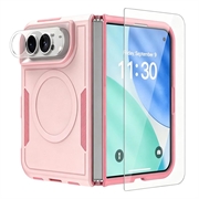 iPhone Duo -magneettikotelo, jossa on panssarilasi ja kameran linssinsuojus - vaaleanpunainen