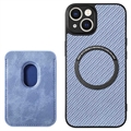 iPhone 15 Plus Kotelo Kanssa Kortinhaltijan - Hiilikuitu - Sininen