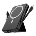Magneettinen langaton verkkovirtalähde USB-C- ja Lightning-kaapeleilla - 10000mAh/15W - musta