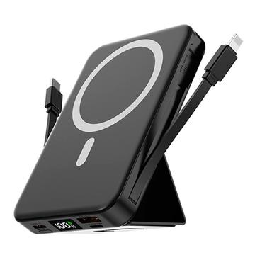 Magneettinen langaton verkkovirtalähde USB-C- ja Lightning-kaapeleilla - 10000mAh/15W - musta