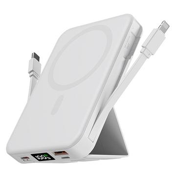 Magneettinen langaton verkkovirtalähde USB-C- ja Lightning-kaapeleilla - 10000mAh/15W - Valkoinen