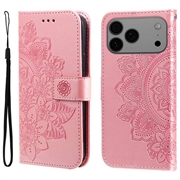 iPhone 17 Pro Max/18 Pro Max Mandala Series Lompakkokotelo - Pinkki