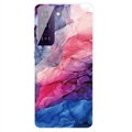 Marble Pattern Galvanoitu Samsung Galaxy S21 FE 5G TPU-Suojakotelo - Sininen / Pinkki