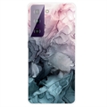 Marble Pattern Galvanoitu Samsung Galaxy S21 FE 5G TPU-Suojakotelo - Harmaa / Pinkki