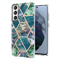 Marble Pattern Galvanoitu Samsung Galaxy S21 FE 5G TPU-Suojakotelo - Vihreä / Sininen