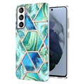 Marble Pattern Galvanoitu Samsung Galaxy S21 FE 5G TPU-Suojakotelo - Vihreä