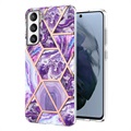 Marble Pattern Galvanoitu Samsung Galaxy S21 FE 5G TPU-Suojakotelo - Violetti