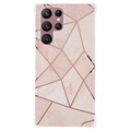 Marble Pattern Galvanoitu Samsung Galaxy S22 Ultra 5G TPU-Suojakotelo - Valkoinen / Pinkki