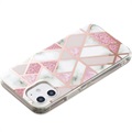 Marble Pattern Galvanoitu iPhone 12 mini TPU-Suojakotelo - Valkoinen / Pinkki