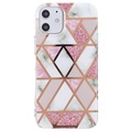 Marble Pattern Galvanoitu iPhone 12 mini TPU-Suojakotelo - Valkoinen / Pinkki