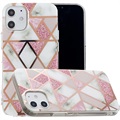 Marble Pattern Galvanoitu iPhone 12 mini TPU-Suojakotelo - Valkoinen / Pinkki