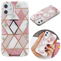 Marble Pattern Galvanoitu iPhone 12 mini TPU-Suojakotelo - Valkoinen / Pinkki