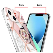 iPhone 15 Marble Pattern IMD TPU-Suojakuori Rengaspidikkeellä - Pinkki / Valkoinen