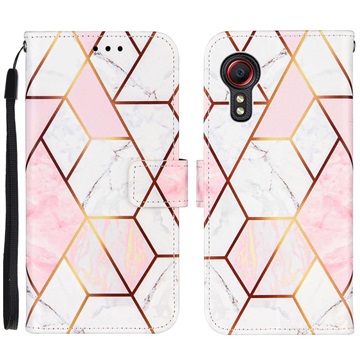 Marble Pattern Samsung Galaxy Xcover 5 Lompakkokotelo - Pinkki / Valkoinen