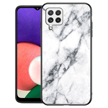 Marble Series Samsung Galaxy A22 4G Panssarilasi - 9Hnen Kotelo - Valkoinen