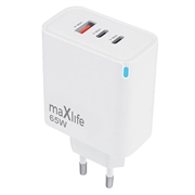 Maxlife MXTC-09-65ACC GaN-laturi - 65W, 2x USB-C, USB-A - Valkoinen