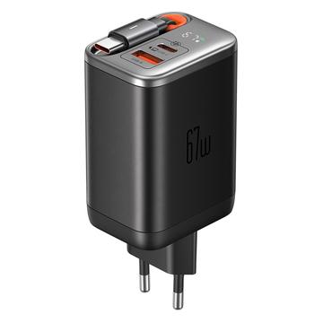 Mcdodo CH-4100 67W GaN-pikalaturi sisäänvedettävällä USB-C-kaapelilla - musta