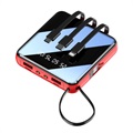 Mini Varavirtalähde 10000mAh - 2x USB, Lightning, USB-C, MicroUSB - Punainen