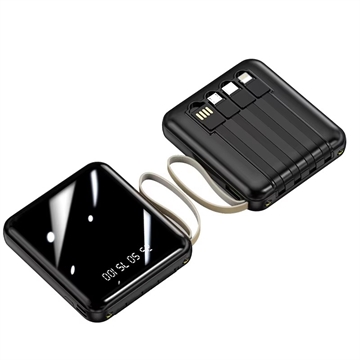 Mini Varavirtalähde 20000mAh - 2x USB, Lightning, USB-C, MicroUSB - Musta