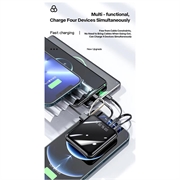 Mini Varavirtalähde 20000mAh - 2x USB, Lightning, USB-C, MicroUSB - Musta