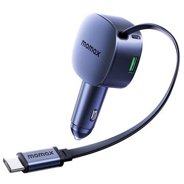 Momax 60W autolaturi sisäänvedettävällä USB-C-kaapelilla - tummanharmaa