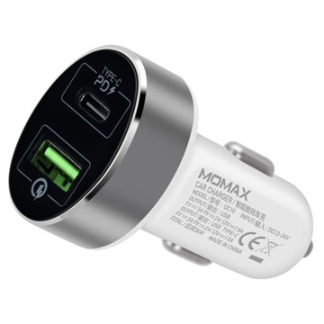 Momax UC10 Nopea Autolaturi - USB-C PD, QC3.0 - 36W