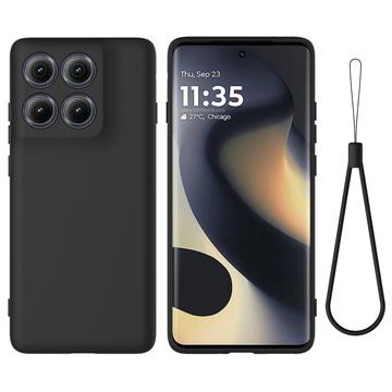 Motorola Edge (2025) Nestemäinen silikonikotelo käsihihnalla - Musta