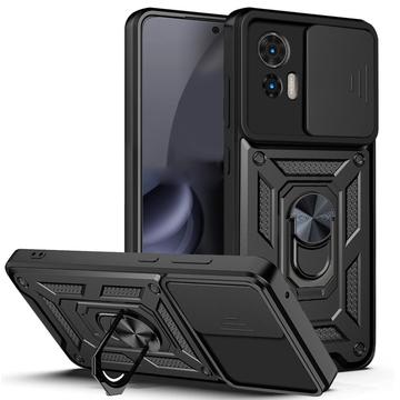 Motorola Edge 30 Neo Pyörivä Rengashybridikotelo Kamerasuojalla - Musta