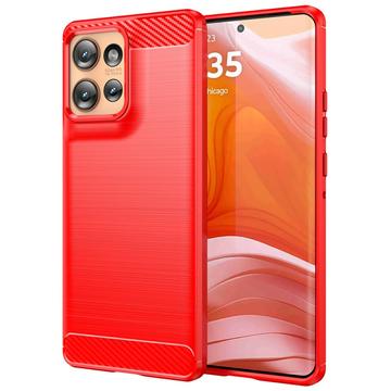 Motorola Edge 50 Harjattu TPU Suojakuori - Hiilikuitu - Punainen