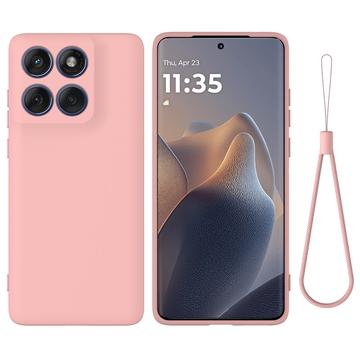 Motorola Edge 60 Pro Nestemäinen silikonikotelo käsihihnalla - Pinkki