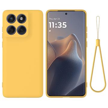 Motorola Edge 60 Pro Nestemäinen silikonikotelo käsihihnalla - keltainen