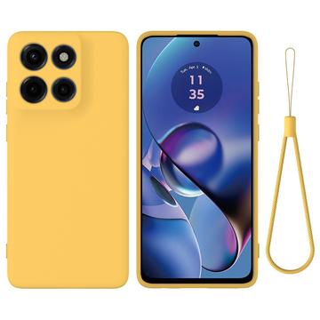 Motorola Edge 60 Stylus Nestemäinen silikonikotelo käsihihnalla - keltainen