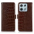 Motorola Edge 70 Max Crocodile Lompakkomallinen Nahkakotelo kanssa RFID - Ruskea