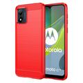 Motorola Moto E13 Harjattu TPU Suojakuori - Hiilikuitu - Punainen