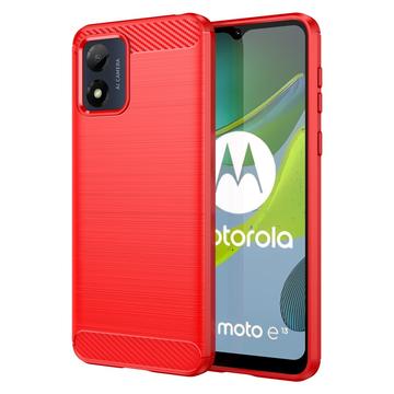 Motorola Moto E13 Harjattu TPU Suojakuori - Hiilikuitu (Avoin pakkaus - Erinomainen) - Punainen