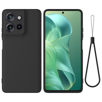 Motorola Moto G Power (2025) Nestemäinen silikonikotelo käsihihnalla - Musta