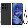 Motorola Moto G Stylus 5G (2025) Nestemäinen silikonikotelo käsihihnalla - Musta
