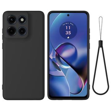 Motorola Moto G Stylus 5G (2025) Nestemäinen silikonikotelo käsihihnalla - Musta