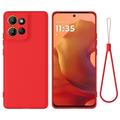 Motorola Moto G17 Power/G17/G15 Nestemäinen silikonikotelo käsihihnalla - Punainen