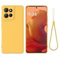 Motorola Moto G17 Power/G17/G15 Nestemäinen silikonikotelo käsihihnalla - Keltainen