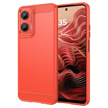 Motorola Moto G35 Harjattu TPU Suojakuori - Hiilikuitu - Punainen
