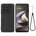 Motorola Moto G37/G37 Power/G47 Nestemäinen silikonikotelo käsihihnalla - Musta