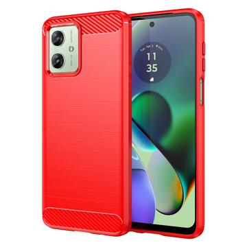 Motorola Moto G54 Harjattu TPU Suojakuori - Hiilikuitu - Punainen