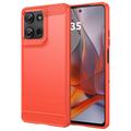 Motorola Moto G75 Harjattu TPU Suojakuori - Hiilikuitu - Punainen