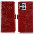Motorola Moto G75 Crocodile Lompakkomallinen Nahkakotelo kanssa RFID - Punainen