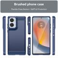 Motorola Moto G85/S50 Neo Harjattu TPU Suojakuori - Hiilikuitu - Sininen