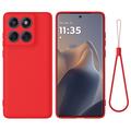 Motorola Moto G67/G77/G87 Nestemäinen silikonikotelo käsihihnalla - Punainen